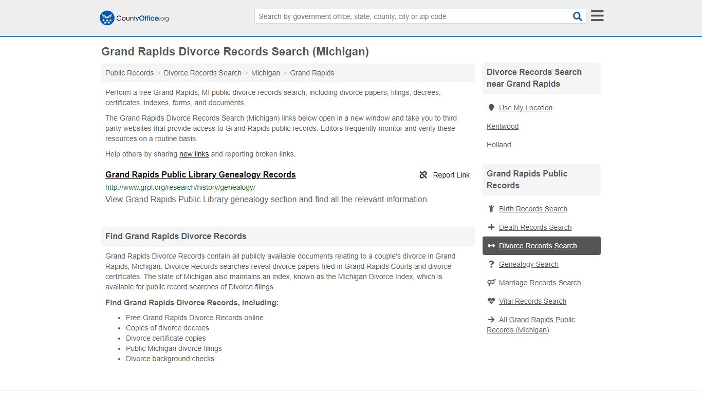Grand Rapids Divorce Records Search (Michigan) - County Office